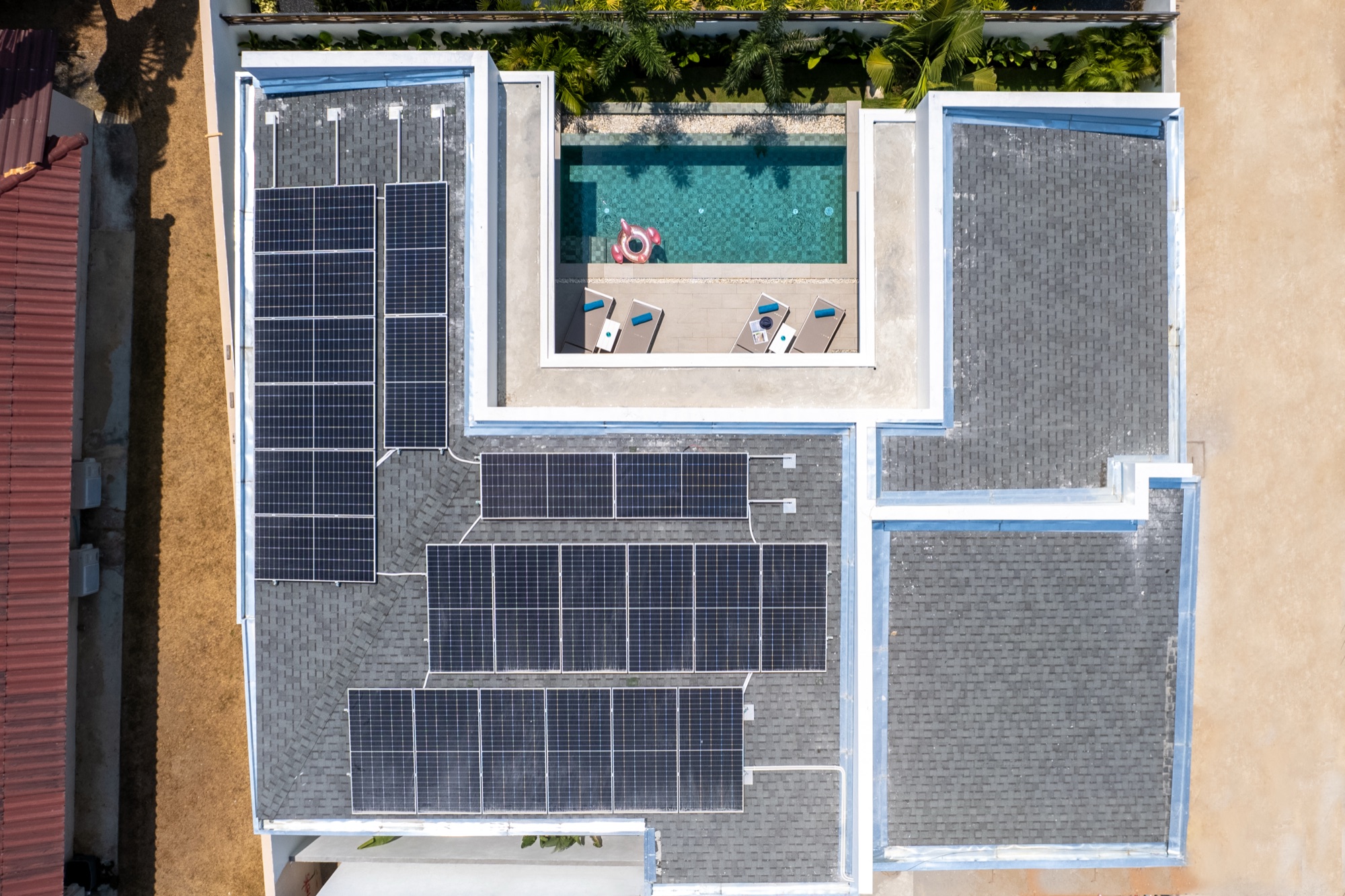 Solar panels on the villa roof